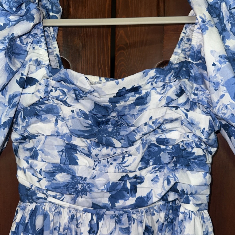 Womens Abercrombie & Fitch Emerson Poplin Puff Sleeve Midi Dress Blue - XS - Picture 3 of 7